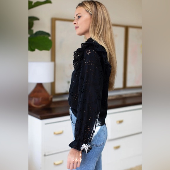 Emerson Fry Pearl Long Sleeve Blouse in Black Eyelet - Picture 3 of 8